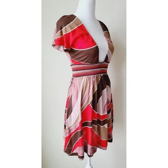 Missoni Women's Baby Doll Dress 4 Colorblock Stripes Orange Brown Mini - Picture 2 of 15